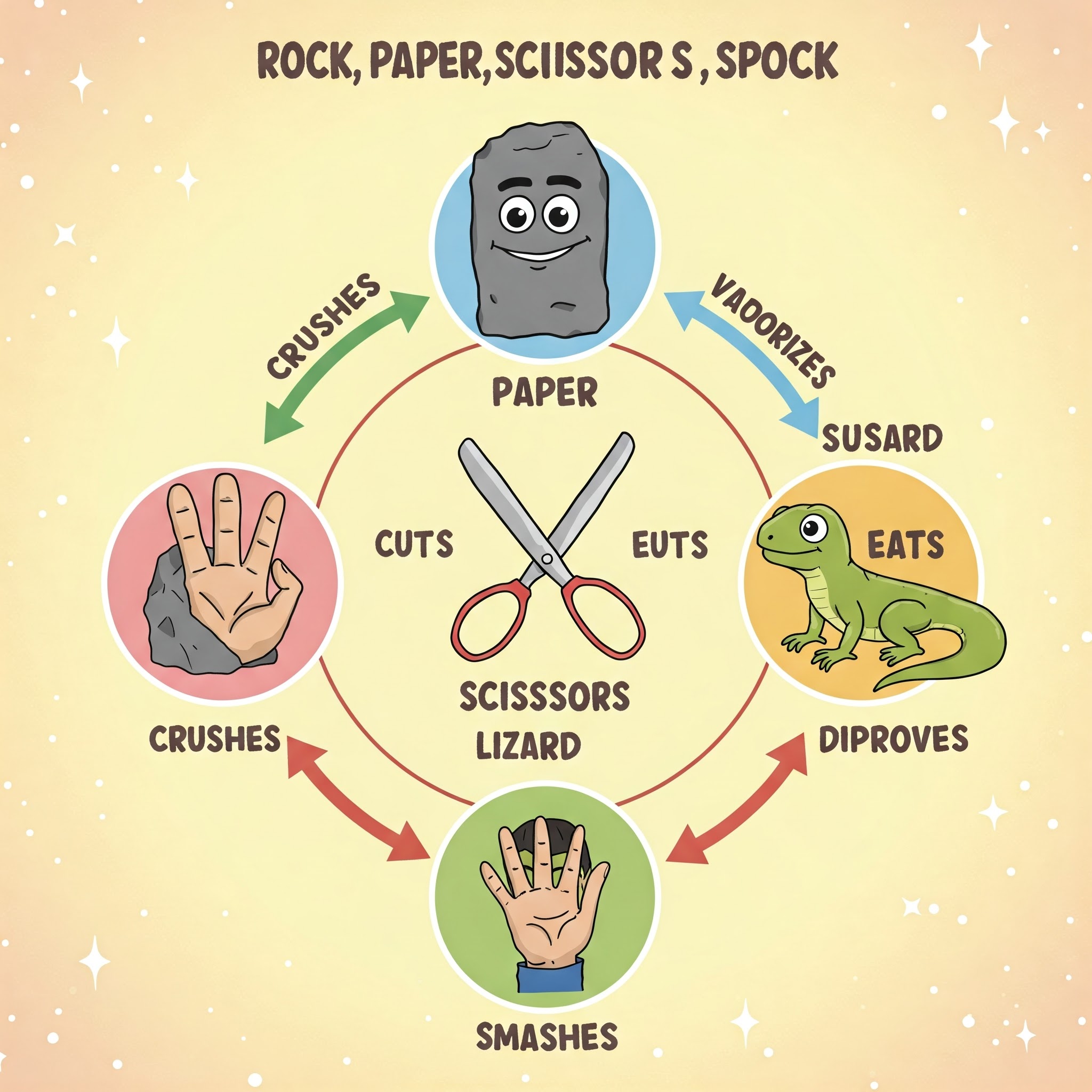 Diagram showing Rock Paper Scissors Lizard Spock rules visually